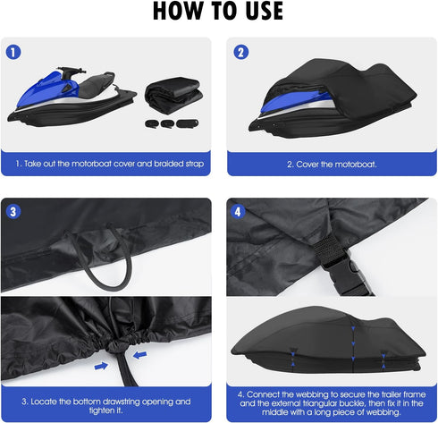Heavy Duty 420D Waterproof Jet Ski Cover, 136'' to 147'', Adjustable Windproof Strap & Anti-UV for