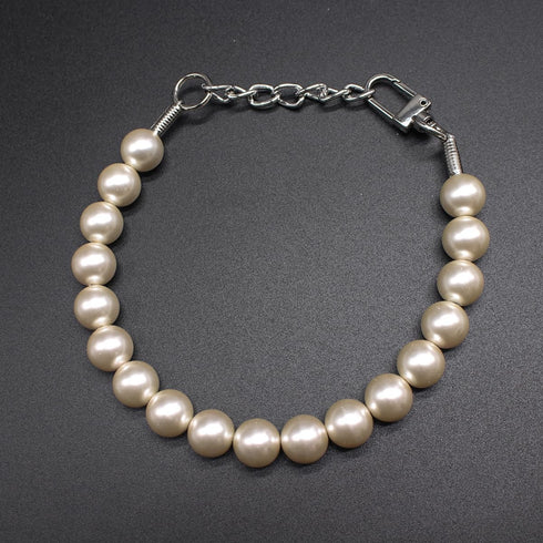 0.55 inch Big Pearl Dog Collar, Elegant Adjustable Necklace for Medium Large Dogs, Strong Stainless Steel Wire Rope