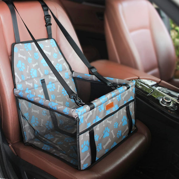 BYGD Pet Dog Booster Seat with Upgrade Support Rod, Breathable Foldable Car Basket for Small Medium Pets (Blue and Gray)