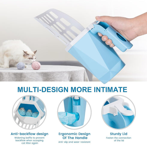 Cat Litter Scooper with Holder, Kitty Litter Scoop with 150 Refill Bags, Portable Cat Poop Scooper