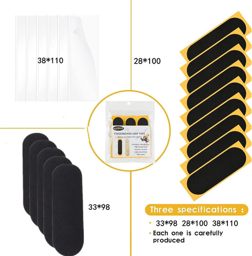ACFELLE 10Pcs 34mmx98mm (10 Pre-Cut Fingerboard Grip Tape, Pro Mini Finger Skateboards One Step Install Foam Adhesive