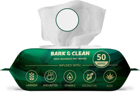 Dog Wipes for Cleaning and Deodorizing - 50 Bamboo Pet Wipes, Compostable, Hypoallergenic Grooming Wipes