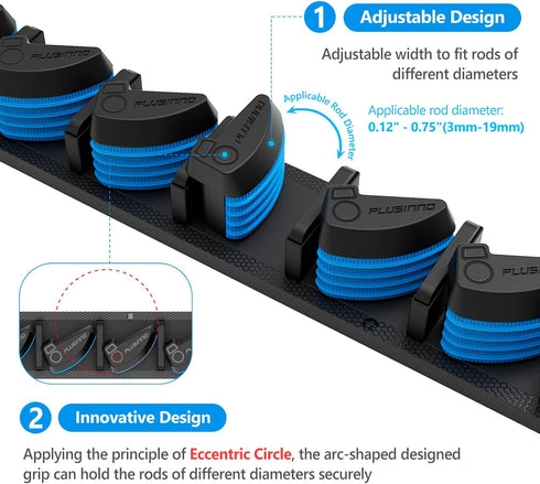 PLUSINNO 2 Pack Vertical Fishing Rod Rack - Wall Mounted Holders for 18 Rods