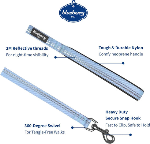 Blueberry Pet 5 ft x 5/8" Reflective Pastel Color Dog Leash, Soft Handle, Baby Blue, Small