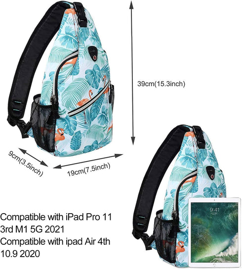 MOSISO Sling Backpack, Flamingo Travel Hiking Daypack, Rope Crossbody Shoulder Bag
