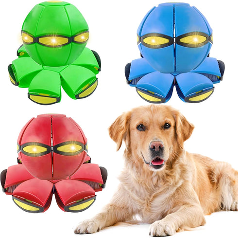 3PCS Dog Flying Disc Toy - Pet Toy Flying Saucer Ball with Lights for Outdoor Games (Red+Blue+Pink)