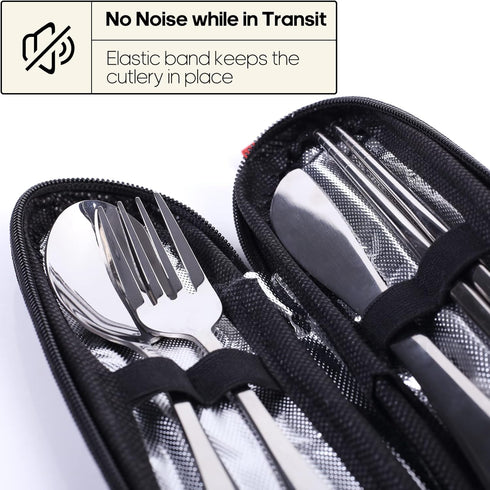 Quatish Travel Utensils with Case, Portable Silverware Set for Work, 304 Stainless Steel Cutlery Set