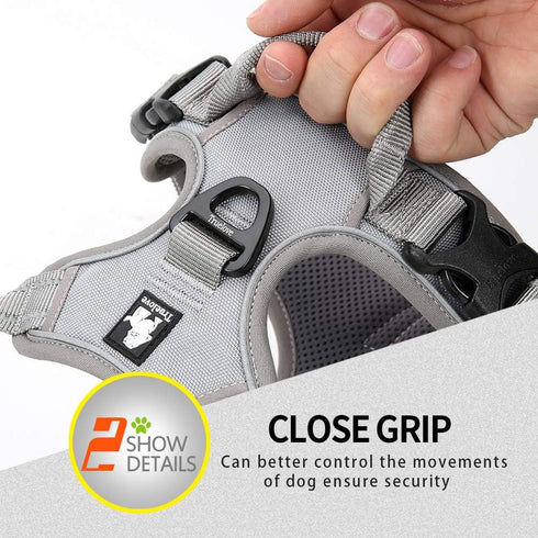 Truelove Soft Front Dog Harness, Reflective No Pull with Handle and 2 Leash Attachments, Gray
