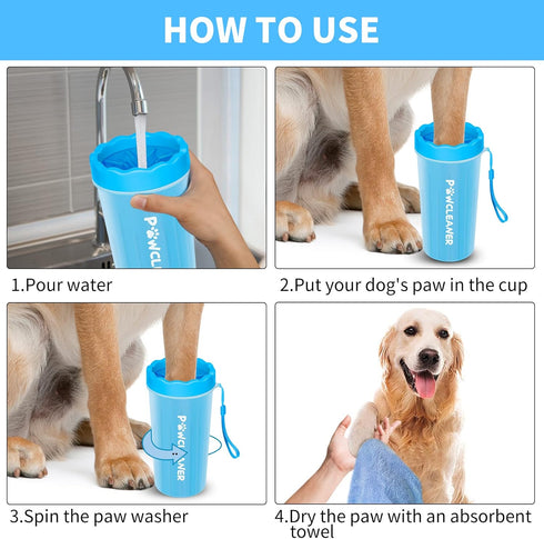 Comotech Dog Paw Cleaner with Bath Brush & Towels - Adjustable Ring Handle for Long and Short-Haired Dogs