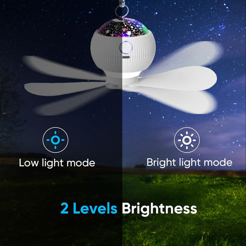 Portable Camping Fan with LED Lantern, Rechargeable Ceiling Fan with Remote Control for Tent and RV