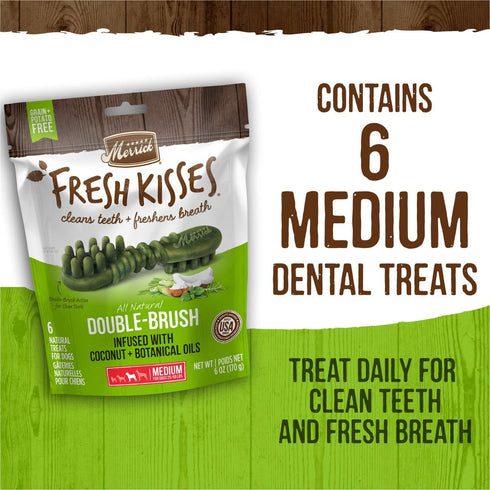 Merrick Fresh Kisses Natural Dental Chews, 6 ct. Bag, Infused With Coconut And Botanical Oils for Medium Dogs