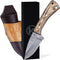 YA FORGE 7-inch Hunting Knife, Hand-forged Damascus Steel Survival Knife, Pakka Wood Handle with Leather Sheath for