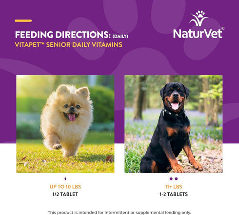 NaturVet VitaPet Senior Daily Vitamins for Senior Dogs, Plus Glucosamine, 60 Time Release Tablets