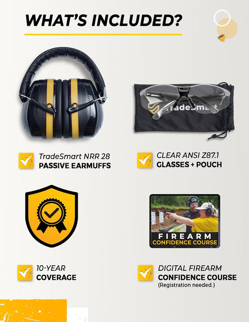TradeSmart High-Performance Earmuffs for Shooting Range, Eye Protection Glasses + Firearm Confidence Course