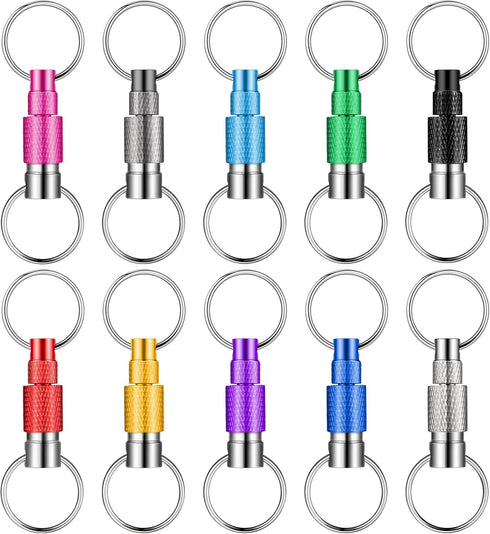 Funrous 10 Packs Detachable Keychain, Quick Release Pull Apart Key Ring with 2 Split Rings for Bag Purse