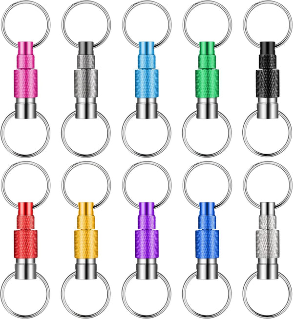 Funrous 10 Packs Detachable Keychain, Quick Release Pull Apart Key Ring with 2 Split Rings for Bag Purse