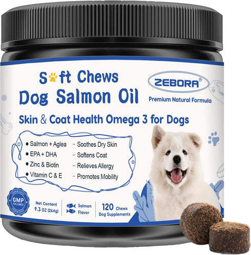 ZEBORA Salmon Oil for Dogs Skin and Coat - Omega 3 6