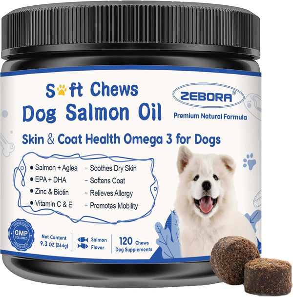 ZEBORA Salmon Oil for Dogs Skin and Coat - Omega 3 6