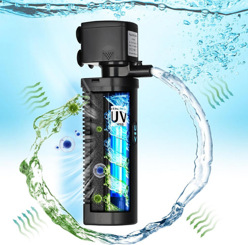 TARARIUM Aquarium Filter U-V for 20-75 Gallon, 200GPH with 5W U-V Light for Crystal Clear Water