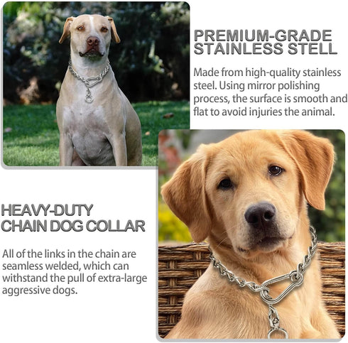 Dog Chain Collars - 304 Stainless Steel Chew Proof Necklace for Small, Medium & Large Dogs Training and Walking