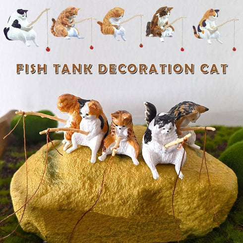 Kawaii Miniature Resin Cat Ornaments, Creative Aquarium Decoration, DIY Cat Fishing Ornament