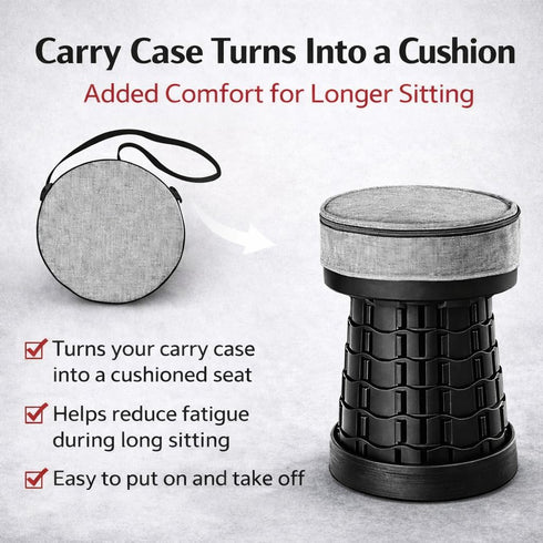 Panus 1-Second Setup, Telescoping Folding Camping Stool, Portable Adjustable Height Outdoor Chair, Compact Lightweight