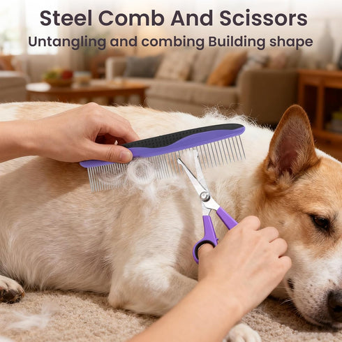 Racvofy 9-in-1For Pet Grooming Kit Dogs and Cats: Deshedding Brush, Nail Clippers & Massage Glove for Daily Grooming