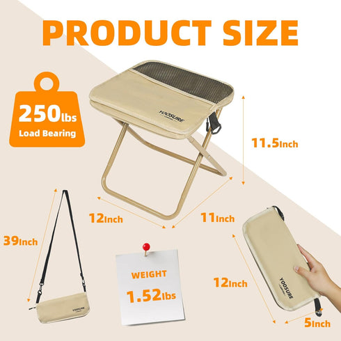 Yoosure 11.5" 2 Backpacking Tall Compact Collapsible Stool, Portable Folding Camp Stool with Side Pockets, Lightweight