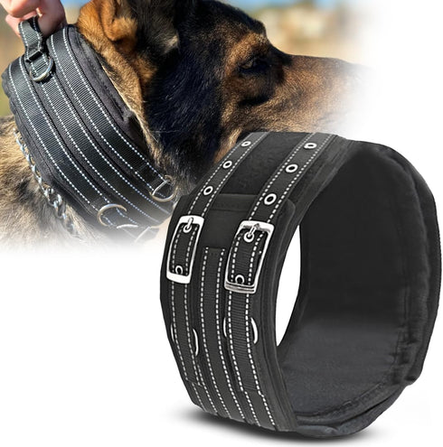 Tactical Dog Collar for Large Dogs | 9mm Thick with Handle | 4" Extra Wide with GPS & Leash Option | Metal Buckle Nylon