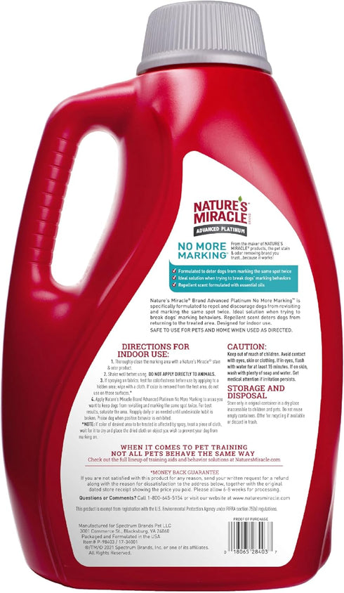 Nature's Miracle Advanced Platinum No More Marking, 128 Ounces, Discourages Repetitive Pet Marking