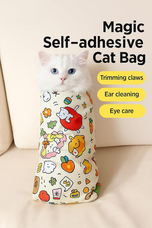 Trimming, Cat Wrap for Nail Magic Grooming Blanket Anti-Scratch Restraint Bag for Cats, Self-Adhesive, Breathable