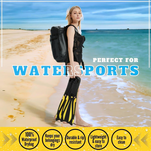 TACTIKO 30L Heavy-Duty 100% Waterproof Backpack - Marine Roll Top Floating Dry Bags for Hiking, Jet Black