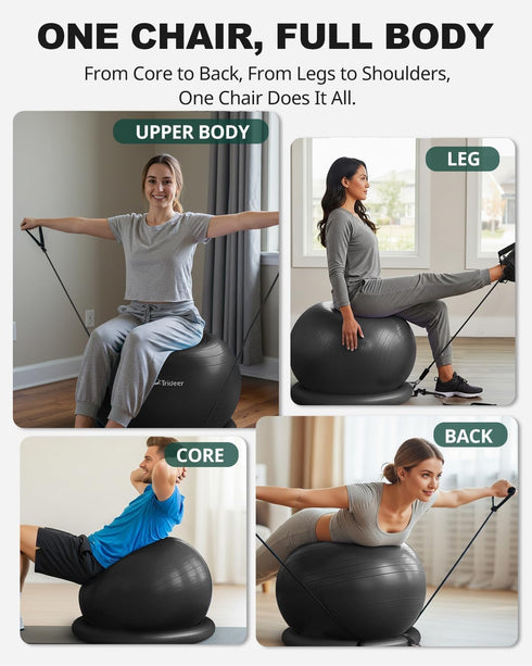 Trideer Yoga Ball Chair with Base & Bands for Home Workouts