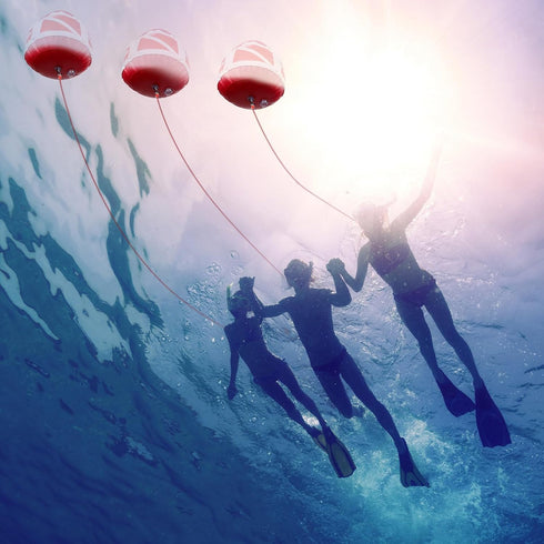 Maitys Heavy Duty PVC Dive Flag Float Freediving Rope Set with Inflatable Signal Floater and Lanyard for Snorkeling