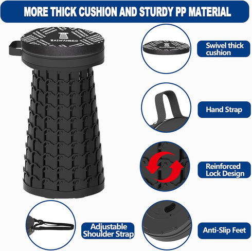 2026 45cm 440 Upgraded Collapsible Stool with Cushion, Maximum Loading Pounds, Portable and Lightweight Adjustable