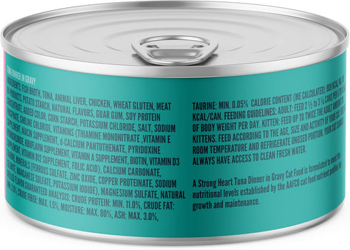 A Strong Heart Canned Wet Cat Food, Tuna Dinner in Gravy - 3 oz Cans (Pack of 24), Made in The USA