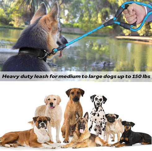 Dog Leash, 5 FT Heavy Duty Double Handle with Comfortable Padded and Reflective for All Dog Sizes (Rope-Blue)