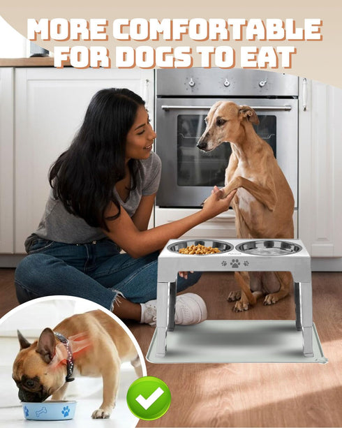 Elevated Dog Bowls, Feeder with 2 Stainless Steel Bowls & 1 Slow Feeder, Adjustable Height Stand