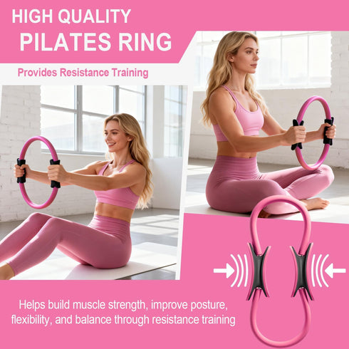 HELISAN Set, 13 5 Pilates Ring Equipment Home Pilates Kit for Women with Magic Ring with Dual Padded Handles, Small