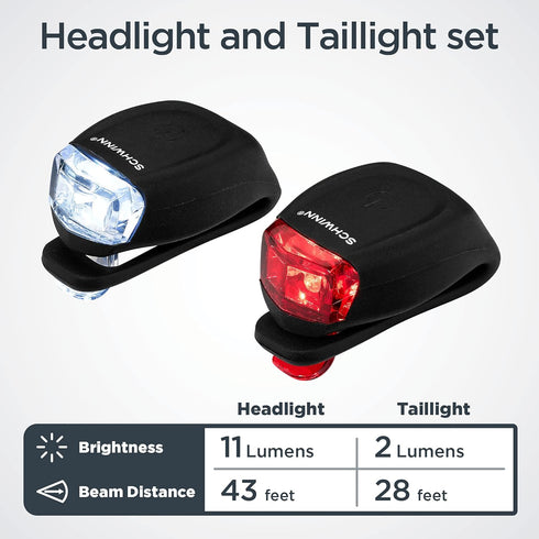 Schwinn LED Quick Wrap Bike Lights Set - Battery Powered Front Headlight and Rear Tail Lights