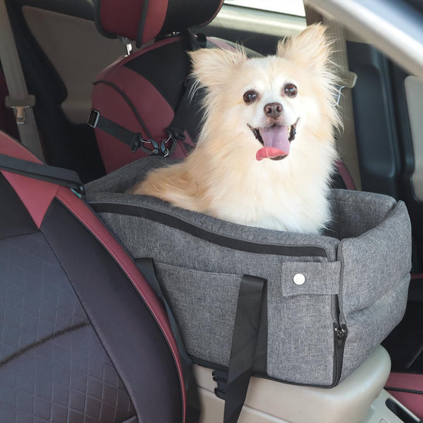 Center Console Dog Car Seat for Small Dogs Up to 12lbs, Portable Middle Console Booster Seat with Adjustable Straps