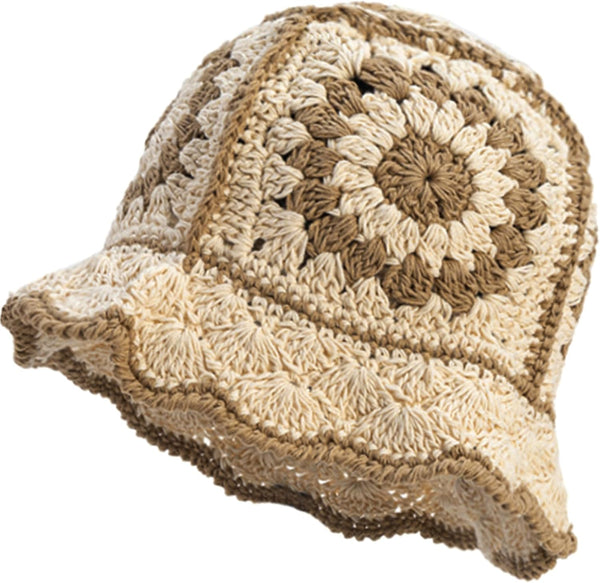 XYIYI Women Crochet Bucket Hat - Knit Handmade Foldable Beach Hat, Cute Hand Woven Fishing Hat
