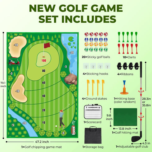 Golf Chipping Game Mat Set for Indoor Outdoor Practice, Stick Chip Golf Games for Family (70.1x47.2in)