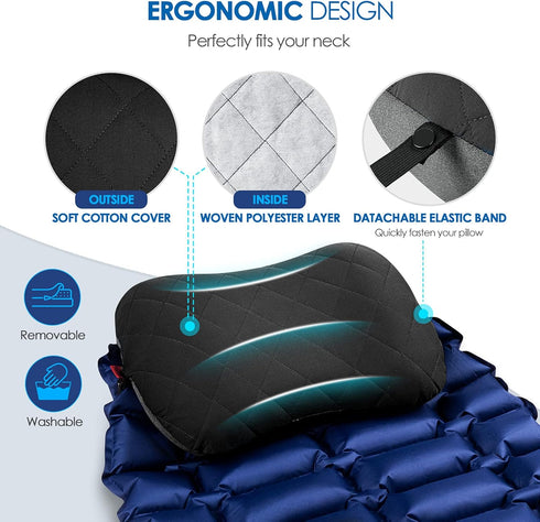 Hikenture Camping Pillow with Removable Cover, Ultralight Inflatable Pillow for Neck Lumbar Support