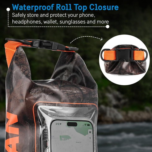 Pelican Marine IP68 Waterproof Dry Bag 2L, Roll Top Backpack with Phone Case for Boating & Kayak Accessories