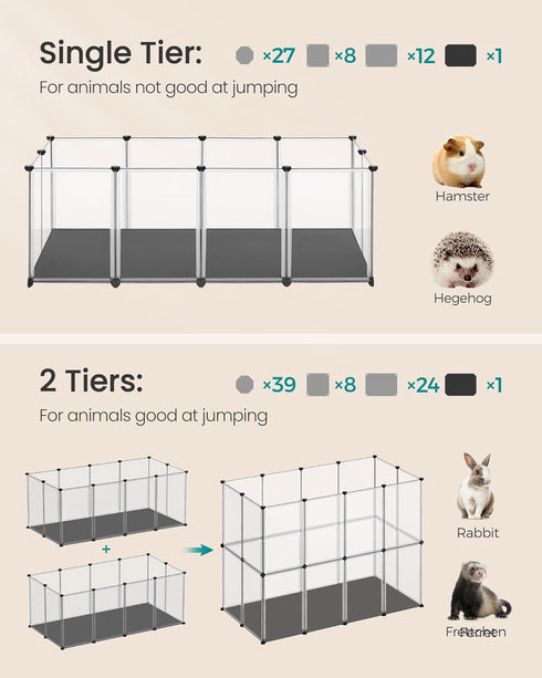 20 49.2 24.8 16.5 Inches, ULPC009W01 SONGMICS Panels Guinea Pig Playpen,Removable Oxford Fabric Mat,Small Animal Pen