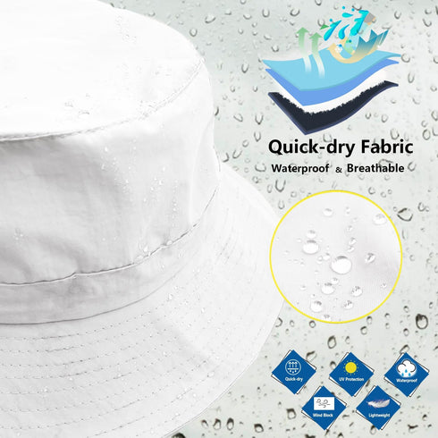 woogwin Waterproof Bucket Rain Hat with Chin Strap, Quick Dry Packable Boonie Sun Hat for UV Protection