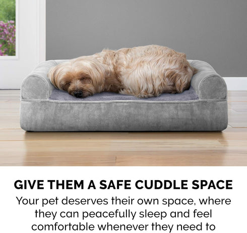 Furhaven Cooling Gel Dog Bed for Medium/Small Dogs, Removable Bolsters, Washable Cover, Faux Fur & Velvet, Smoke Gray