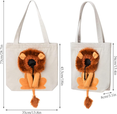 Pet Canvas Shoulder Bag, Cute Lion-Shaped Small Dog Carrier, Portable Chest Bag for Small Dogs and Cats (Light Green,