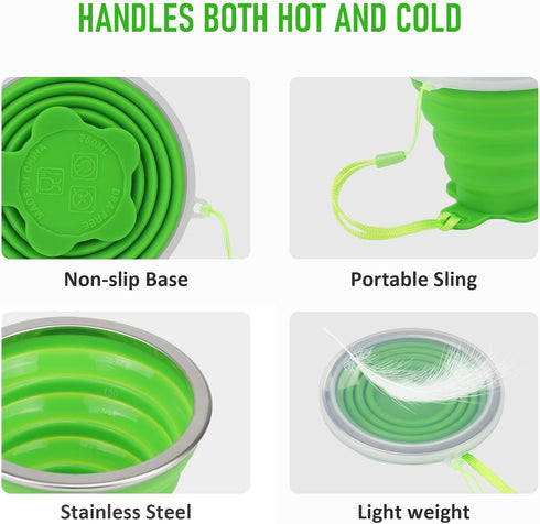 JBER Silicone Collapsible Travel Cup, Silicone Folding Camping Cup with Lids for Outdoor Hiking Travel